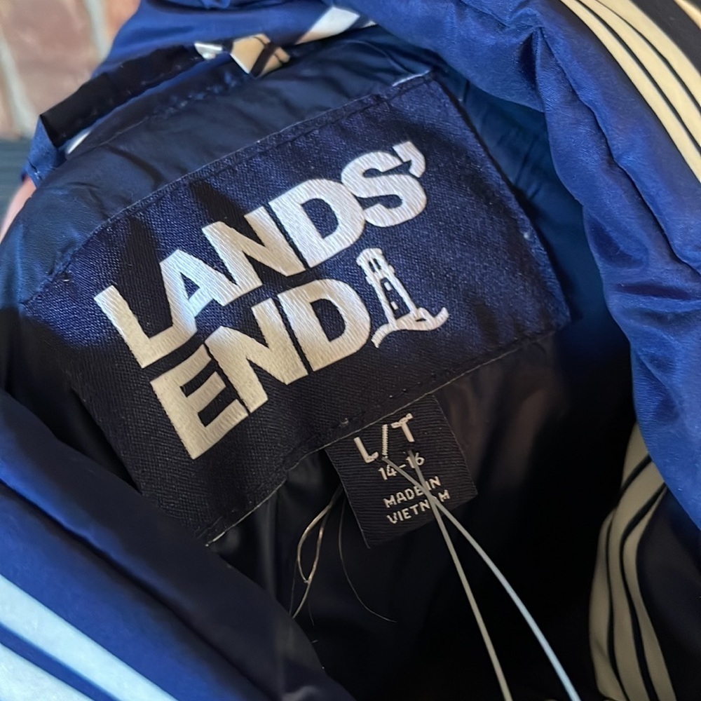 Lands' End Blue & White Striped Puffer Vest Tall Fit - Picture 4 of 5